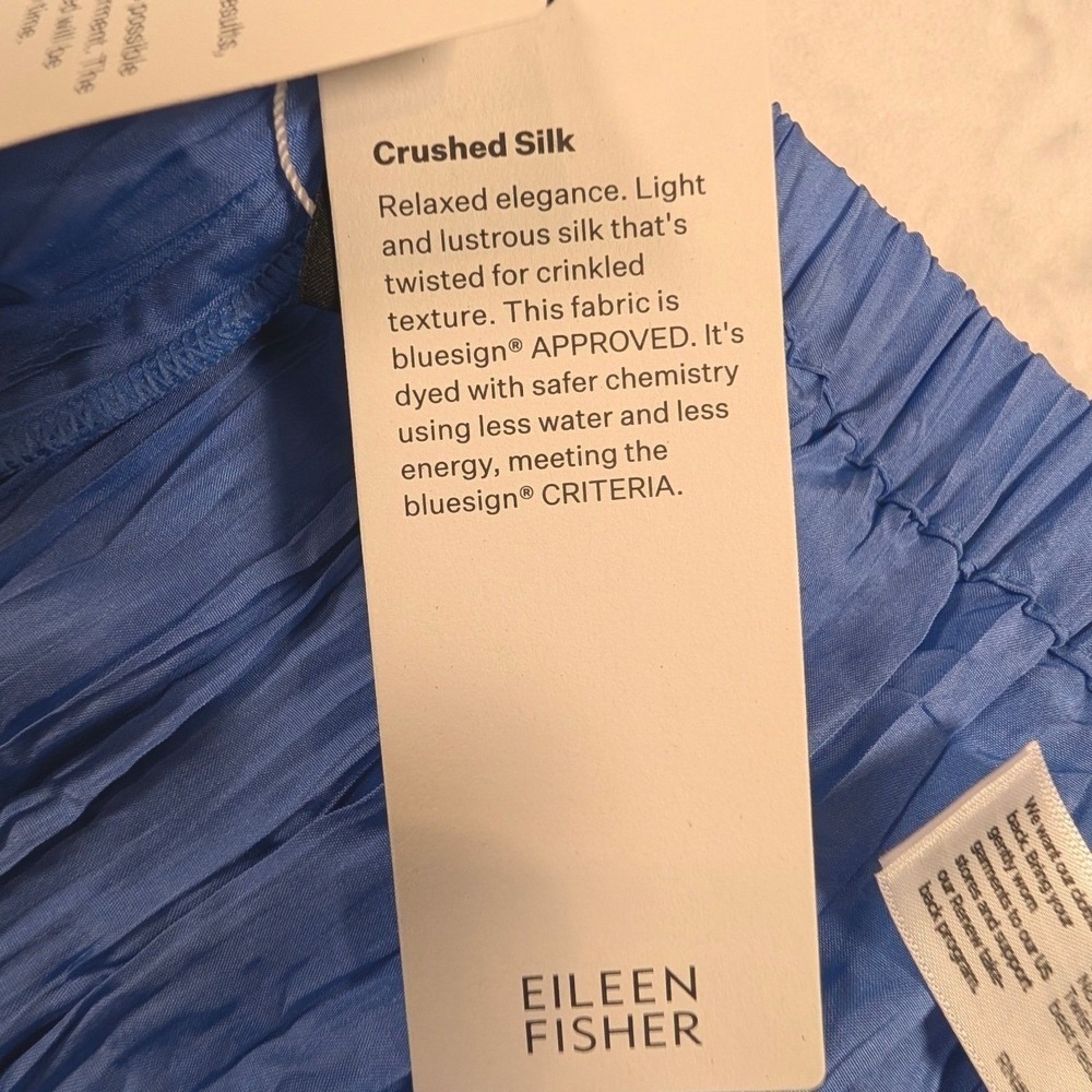 Eileen Fisher Blue 100% Crushed Silk Crinkle Maxi Skirt Small Boho A-line - Picture 7 of 11